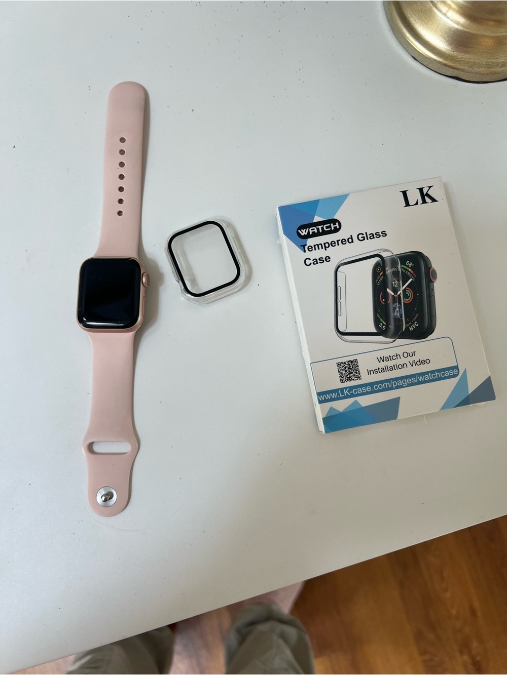 Apple Watch Pink Sport Band with Tempered Glass Case